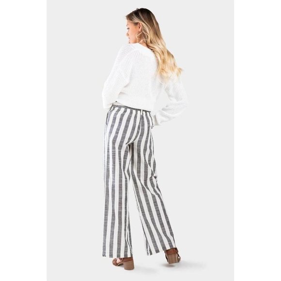 Francesca's Indigo Rising Belted Linen Pants Wide Leg - Picture 4 of 7